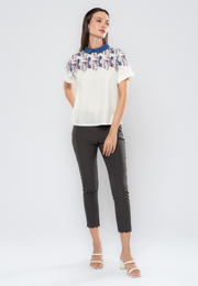 Hailey Geometric Printed Yoke Collared Blouse