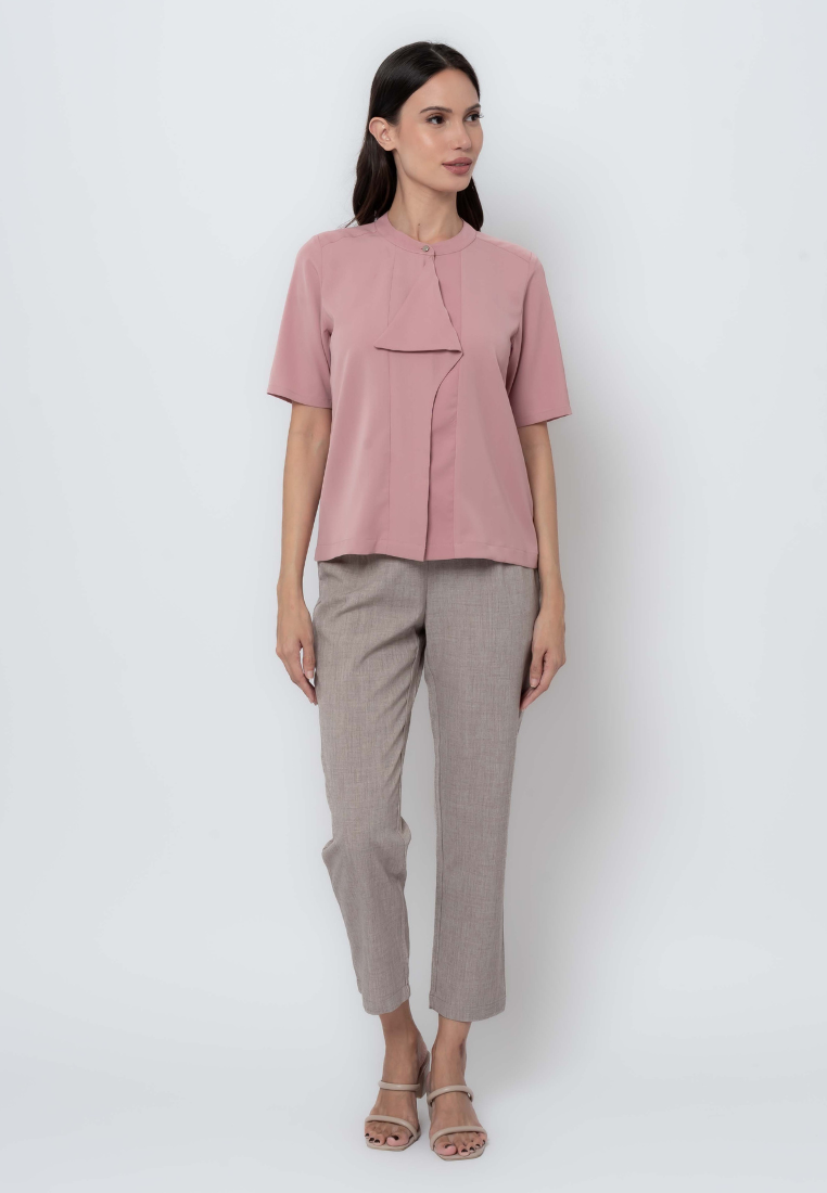 Draped Placket Short Sleeve Blouse