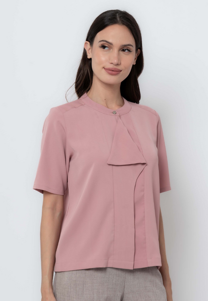 Draped Placket Short Sleeve Blouse