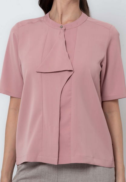 Draped Placket Short Sleeve Blouse