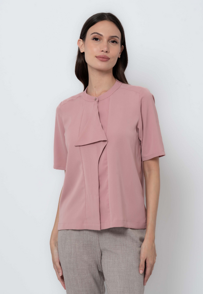 Draped Placket Short Sleeve Blouse