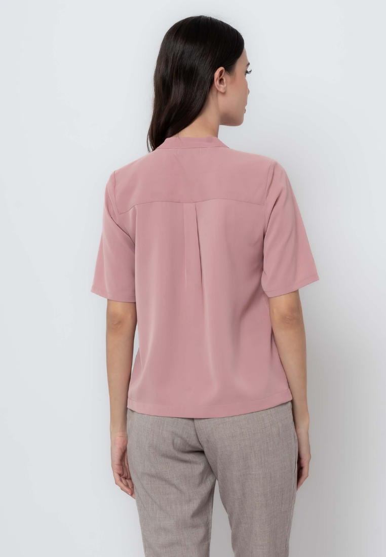 Draped Placket Short Sleeve Blouse