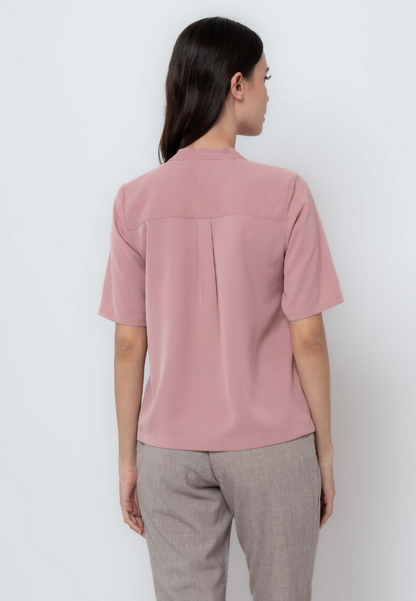 Draped Placket Short Sleeve Blouse