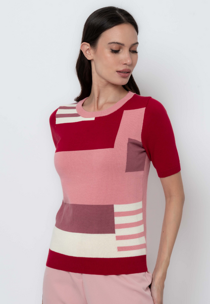 Monotone Geometric Printed Flatknit Top