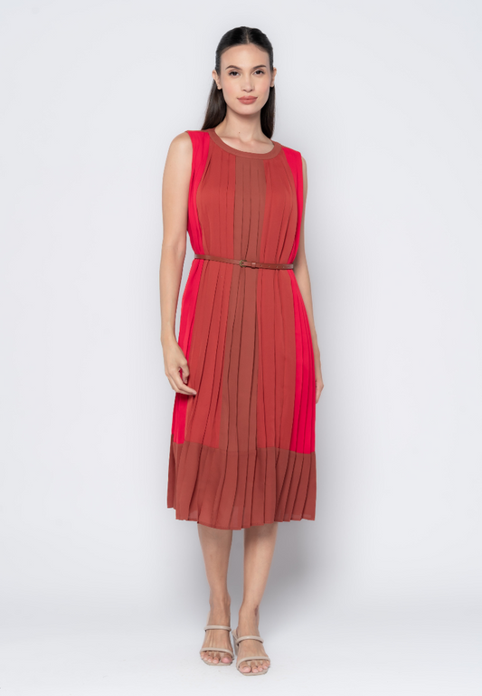 Tri Color Pleated Trapeze Dress