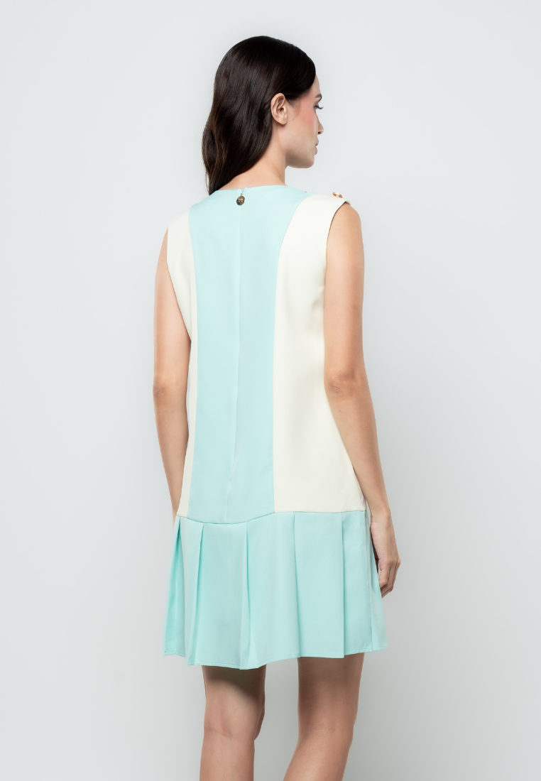 Melanie Contrast Drop Waist Pleated Dress