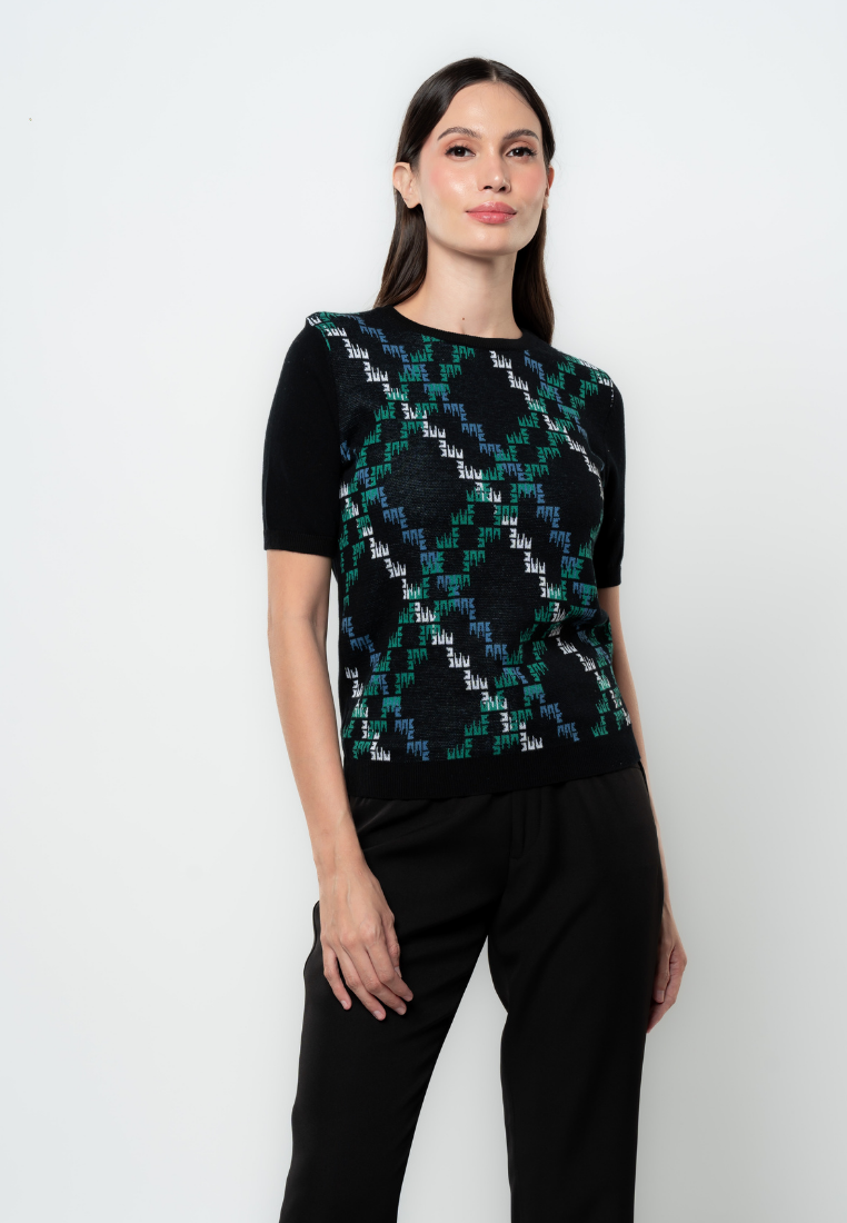 Nelly Diagonal Check Flat Knit Top