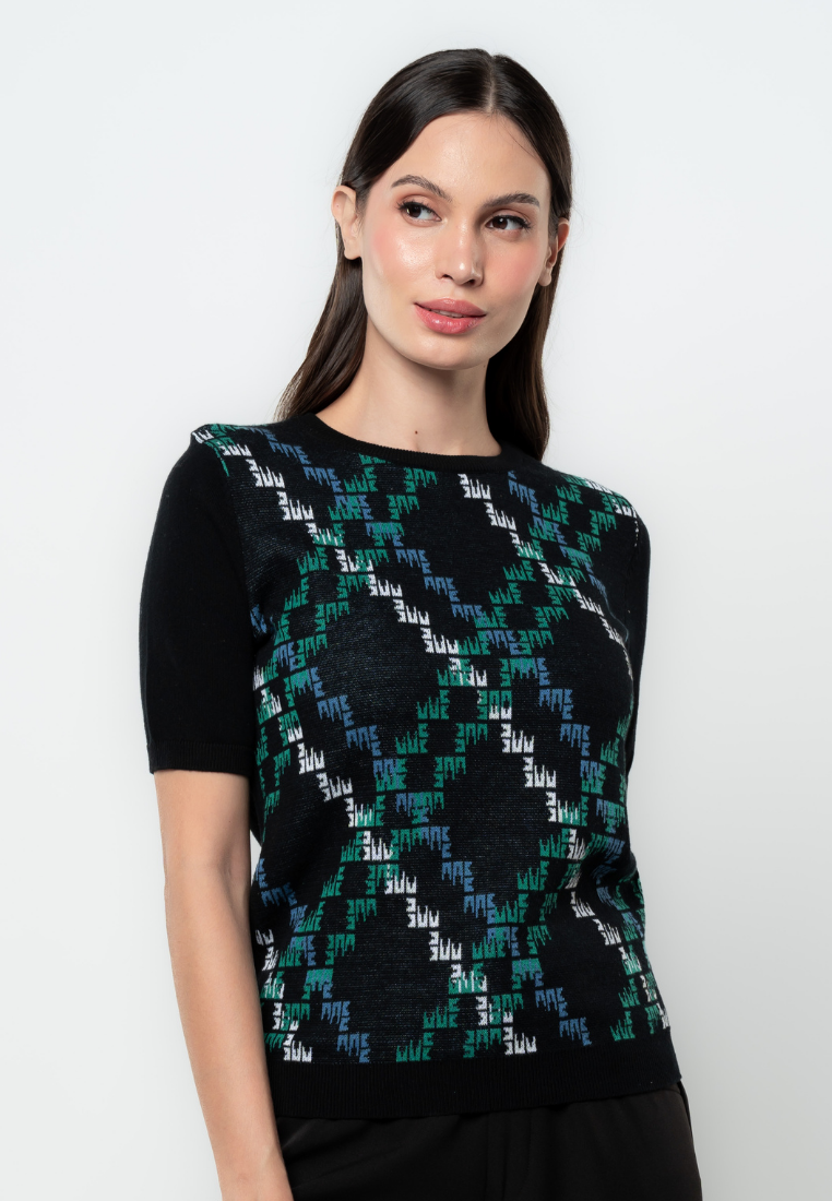 Nelly Diagonal Check Flat Knit Top