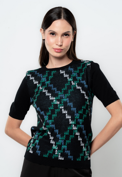 Nelly Diagonal Check Flat Knit Top