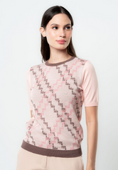 Nelly Diagonal Check Flat Knit Top