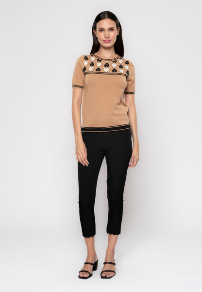 Kris Argyle Heart Patterned Yoke Knit Top