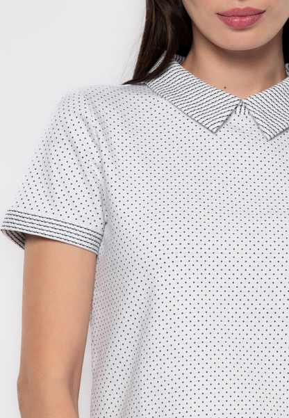 Mariz Polka Dot Collared Top