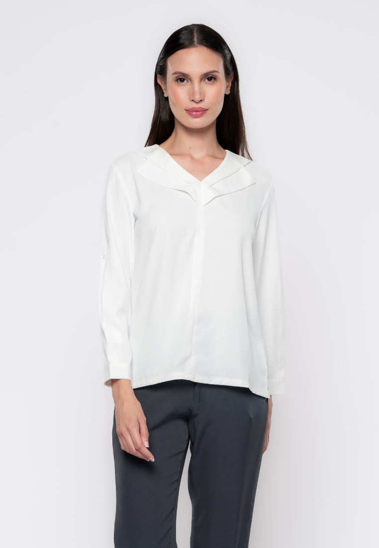 Double V-Neck Collar Flap Blouse