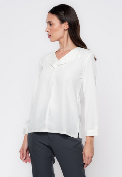 Double V-Neck Collar Flap Blouse