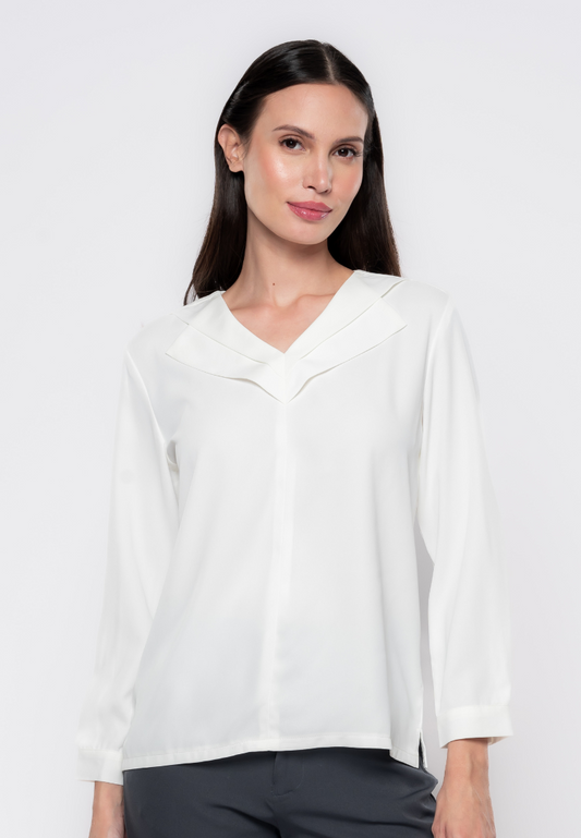 Double V-Neck Collar Flap Blouse