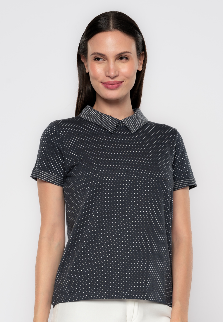 Mariz Polka Dot Collared Top