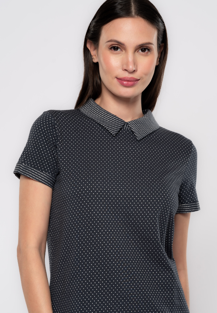 Mariz Polka Dot Collared Top