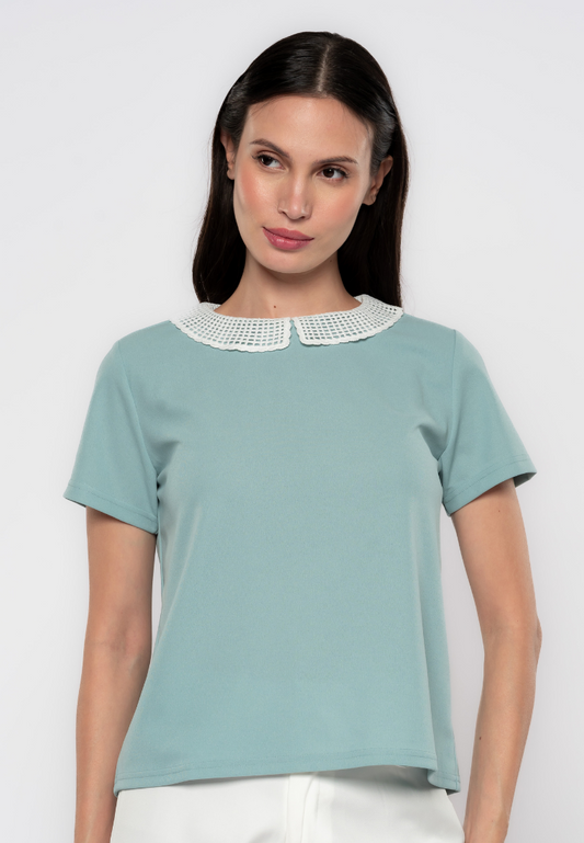 Soleil Lace Collared Knit Blouse