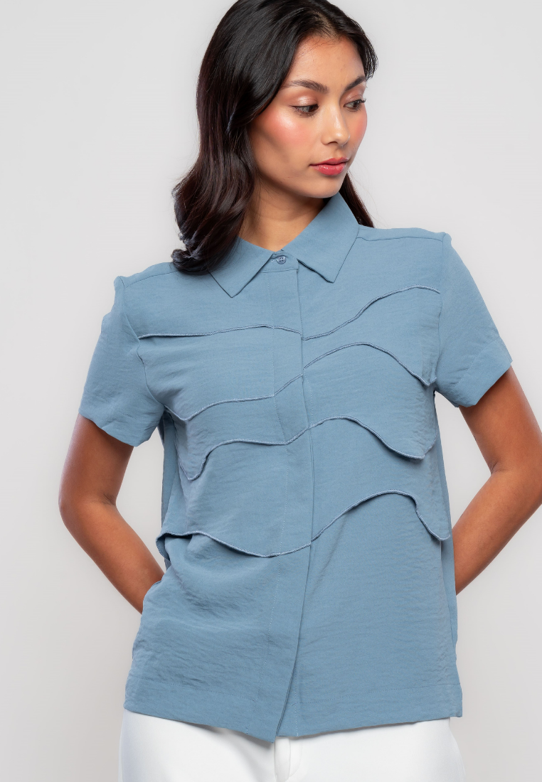 Tierre Collared Blouse with Layered Details