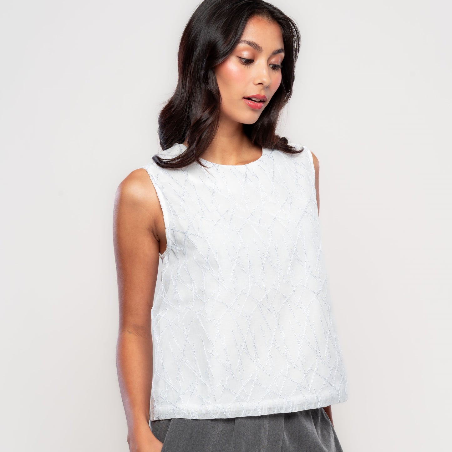 Apple & Eve Dawson Geometric Textured Lurex Sleeveless Top