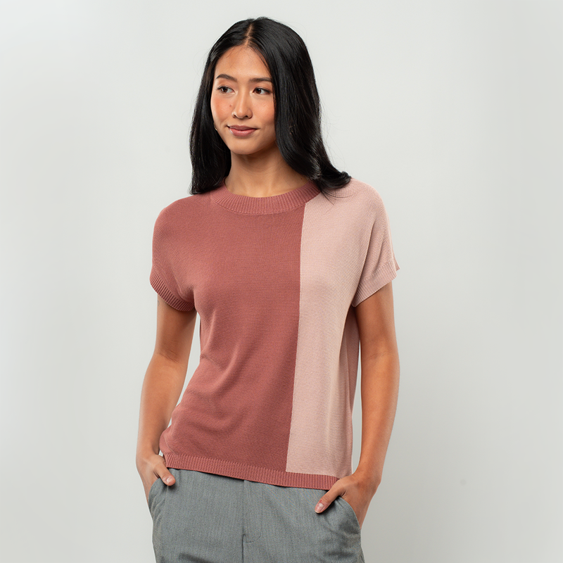 Apple & Eve Jessa Colorblock Short-Sleeve Knit Crewneck Blouse