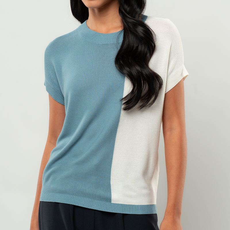 Apple & Eve Jessa Colorblock Short-Sleeve Knit Crewneck Blouse