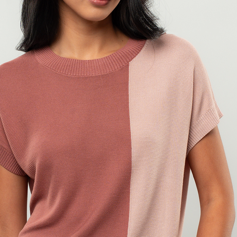 Apple & Eve Jessa Colorblock Short-Sleeve Knit Crewneck Blouse