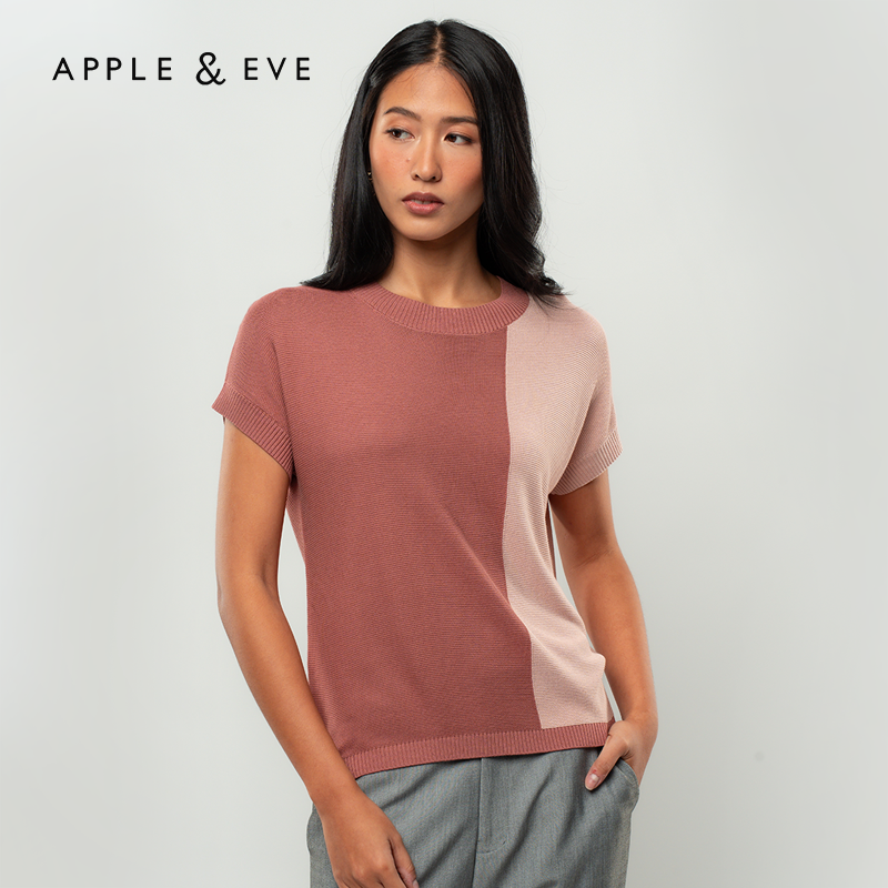 Apple & Eve Jessa Colorblock Short-Sleeve Knit Crewneck Blouse