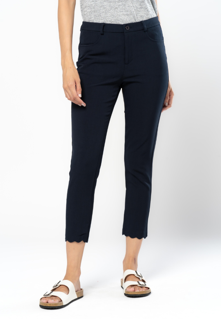 Casual Slim Cropped Pants with Scalloped Hem