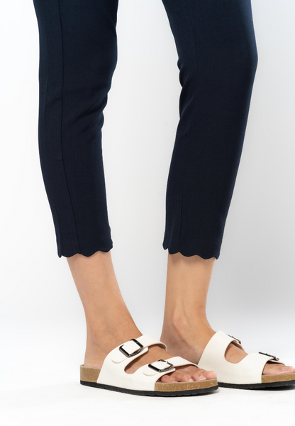 Casual Slim Cropped Pants with Scalloped Hem