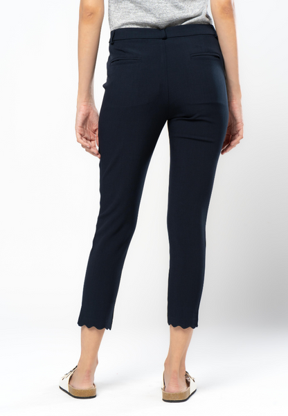 Casual Slim Cropped Pants with Scalloped Hem