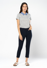 Casual Slim Cropped Pants with Scalloped Hem