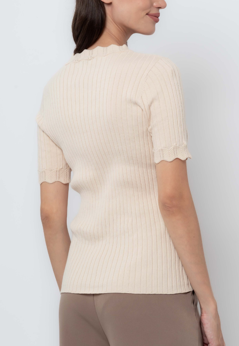 Rib Knit Top with Scalloped Sleeves and Neckline