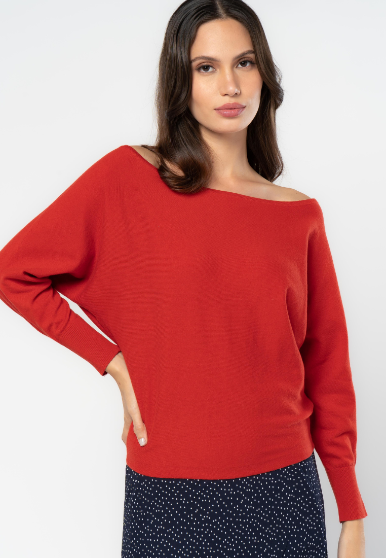 Off-Shoulder Dolman Long Sleeve Flatknit Top