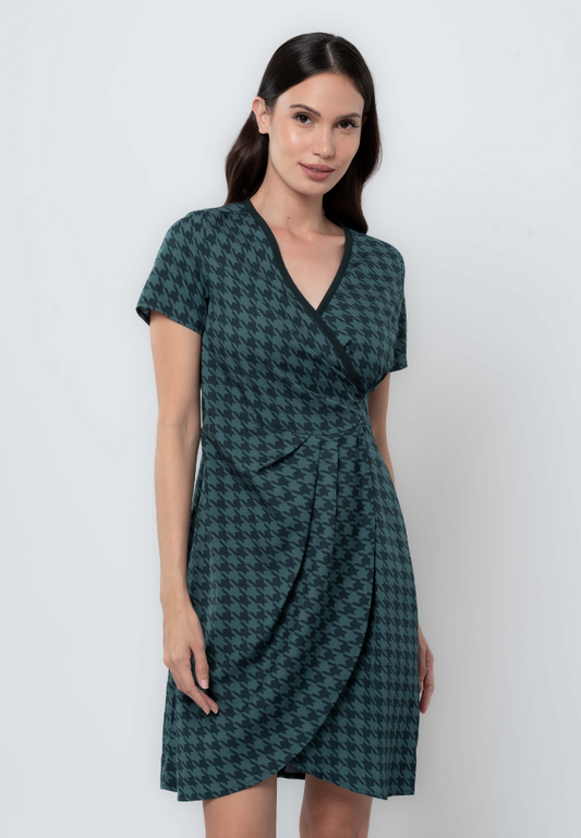 Apple & Eve Houndstooth Print Overlap Dress