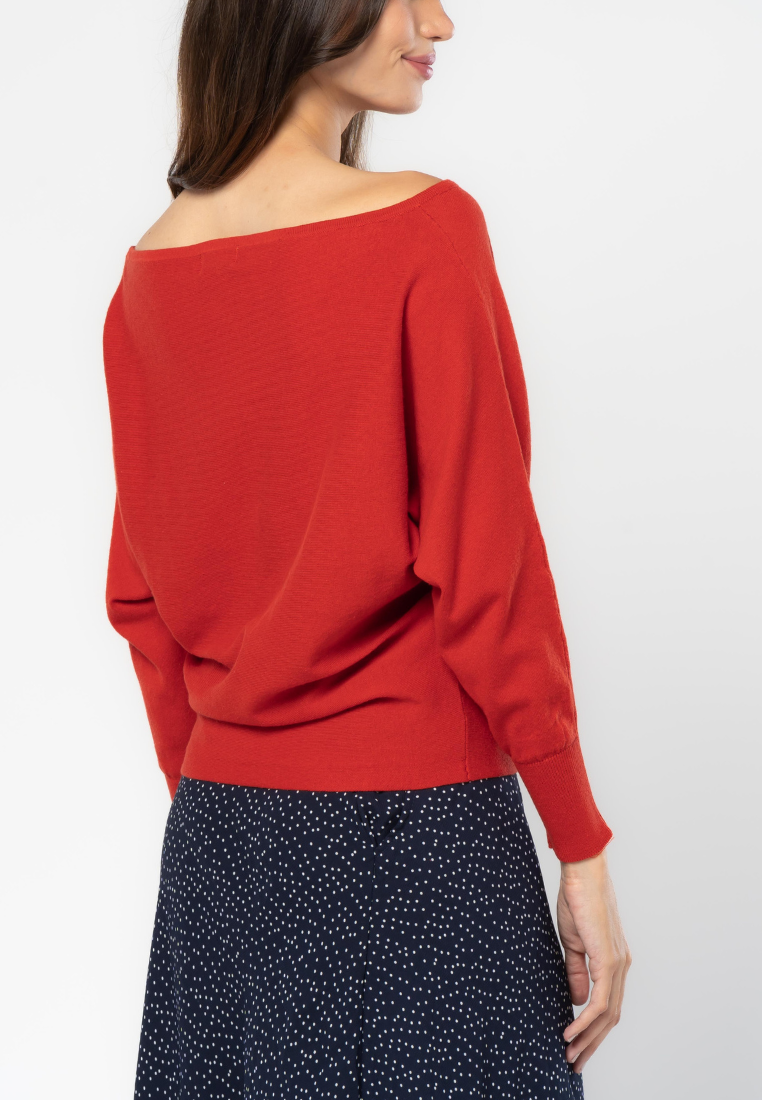 Off-Shoulder Dolman Long Sleeve Flatknit Top