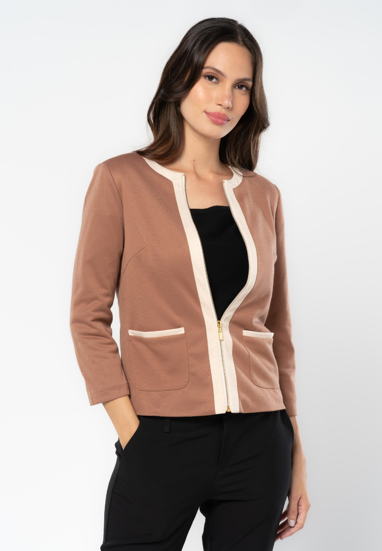 Blazer Jacket with Contrast Detailing & Zipper Opening