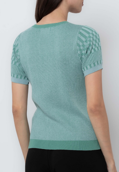 Apple & Eve Striped and Checkered Texture Flatknit Top