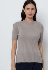 Rib Knit Top with Scalloped Sleeves and Neckline