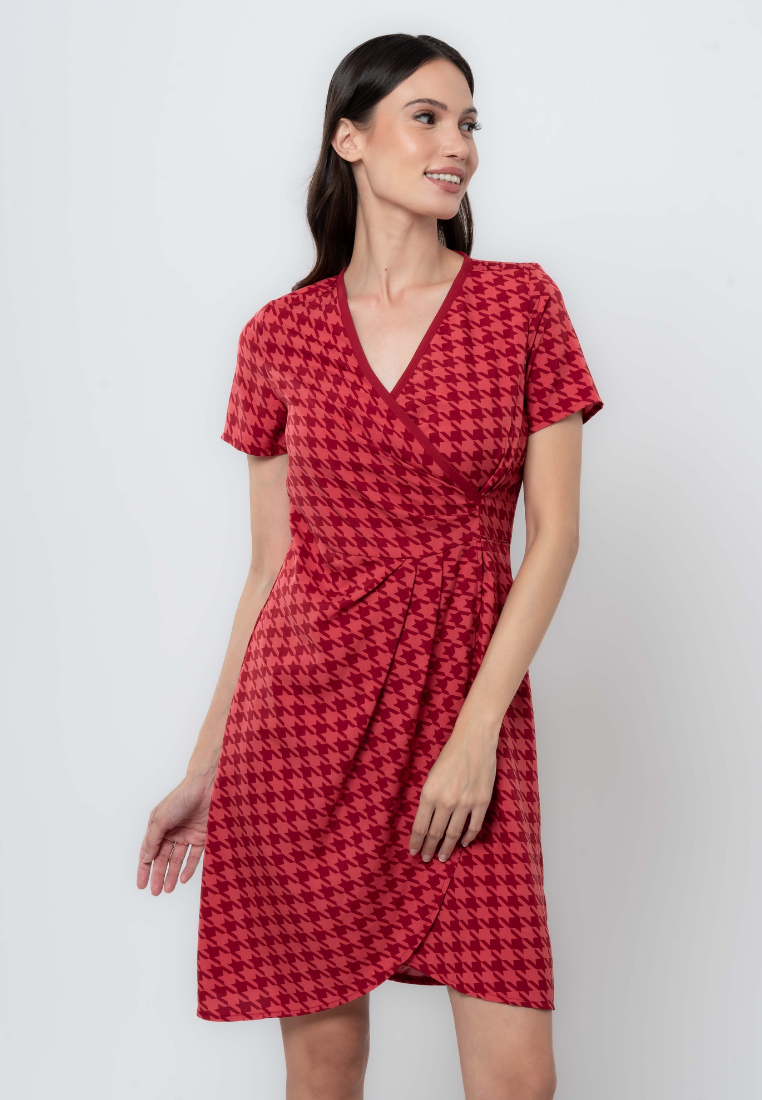 Apple & Eve Houndstooth Print Overlap Dress