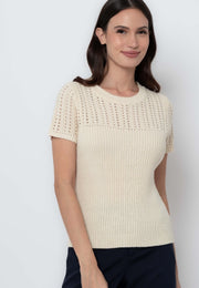 Apple & Eve Ribbed Plain Flatknit Top with Open Knit Chest