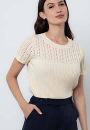 Apple & Eve Ribbed Plain Flatknit Top with Open Knit Chest