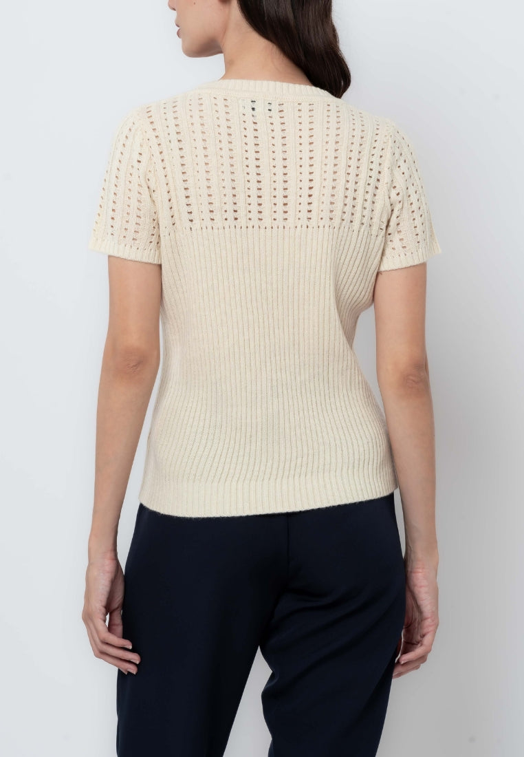 Apple & Eve Ribbed Plain Flatknit Top with Open Knit Chest