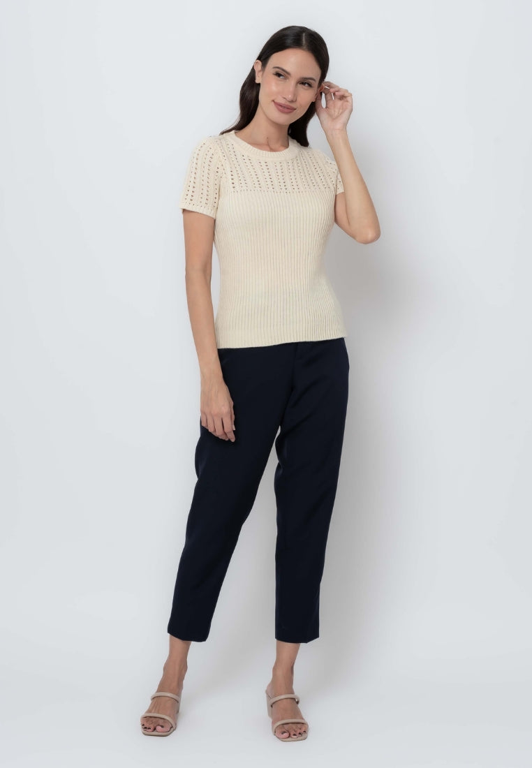 Apple & Eve Ribbed Plain Flatknit Top with Open Knit Chest