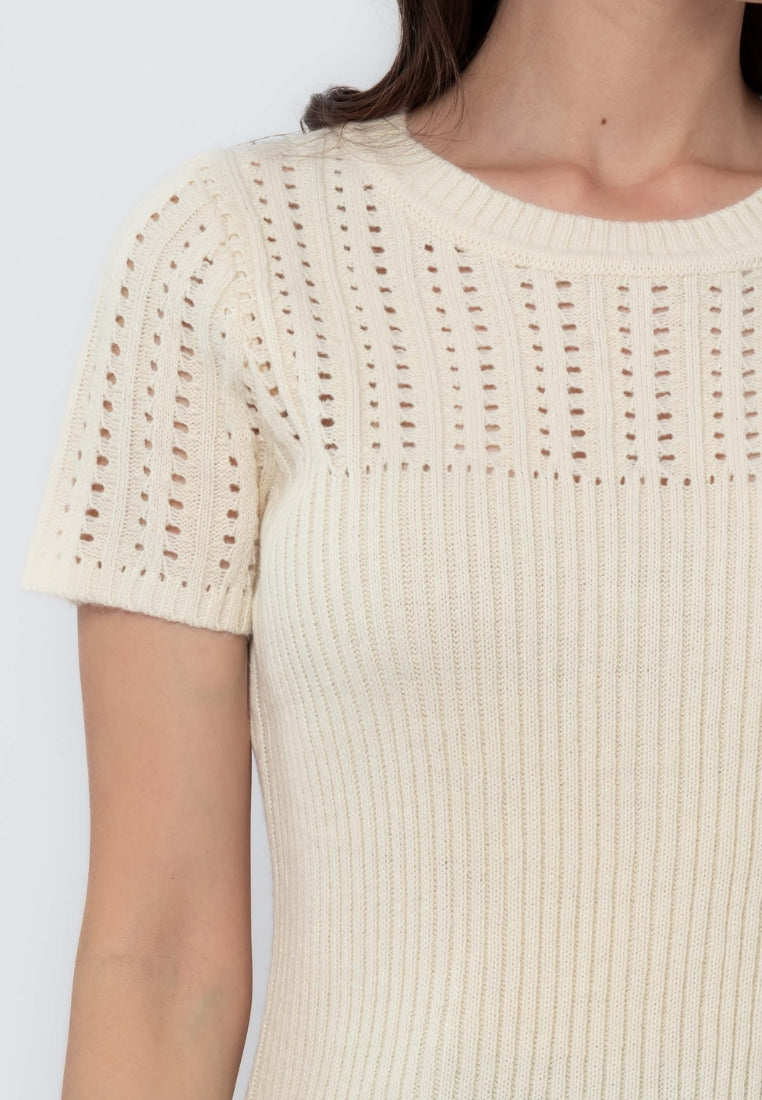 Apple & Eve Ribbed Plain Flatknit Top with Open Knit Chest