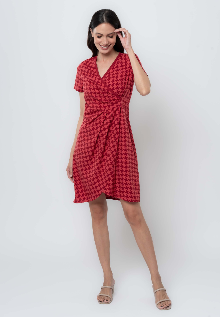 Apple & Eve Houndstooth Print Overlap Dress