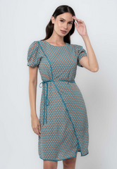 Geometric Print Shift Dress with Piping Details