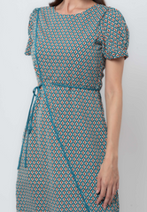 Geometric Print Shift Dress with Piping Details