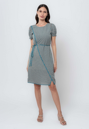 Geometric Print Shift Dress with Piping Details
