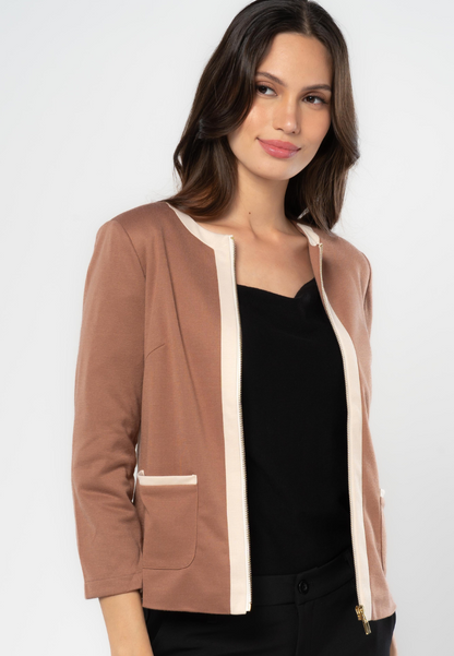 Blazer Jacket with Contrast Detailing & Zipper Opening